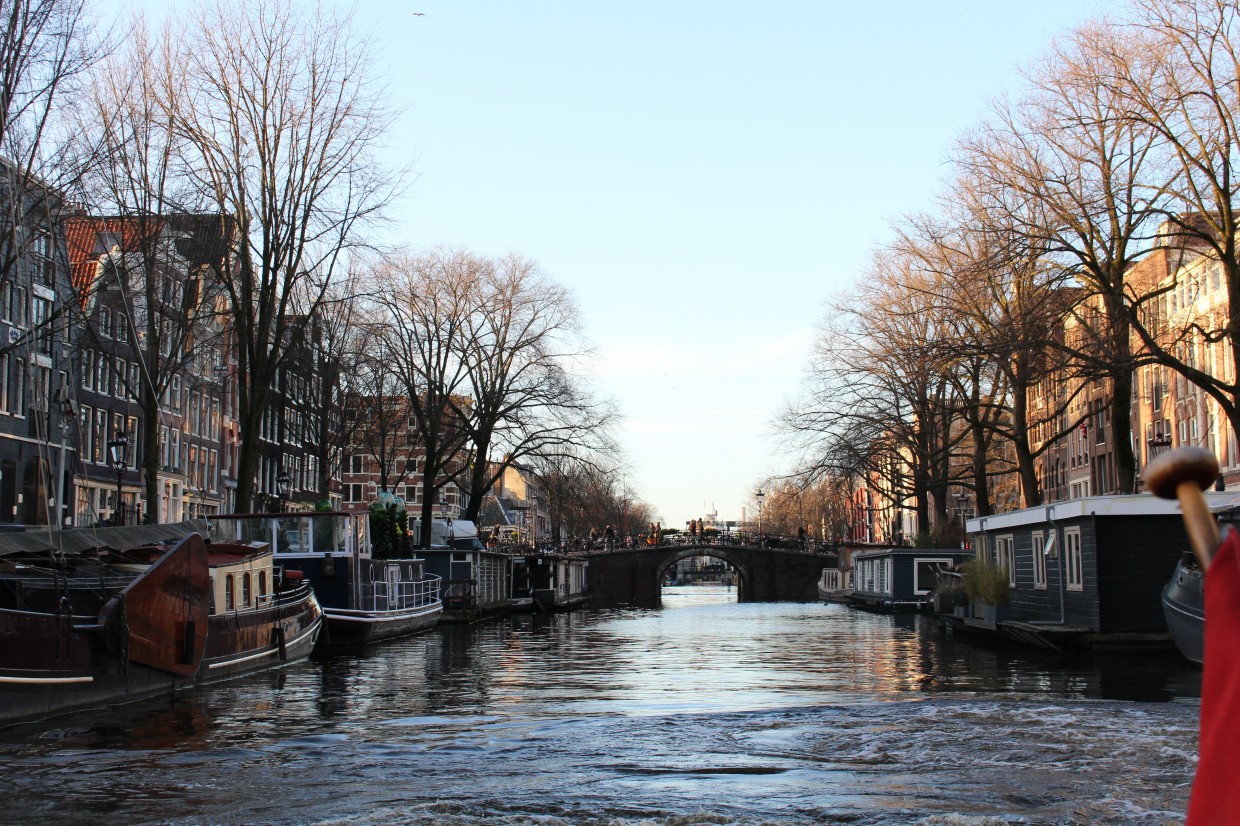 Boats on gracht in Amsterdam