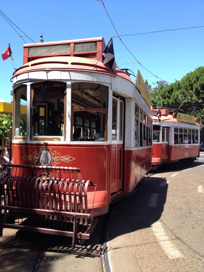 Red tourist tram in Lisbon