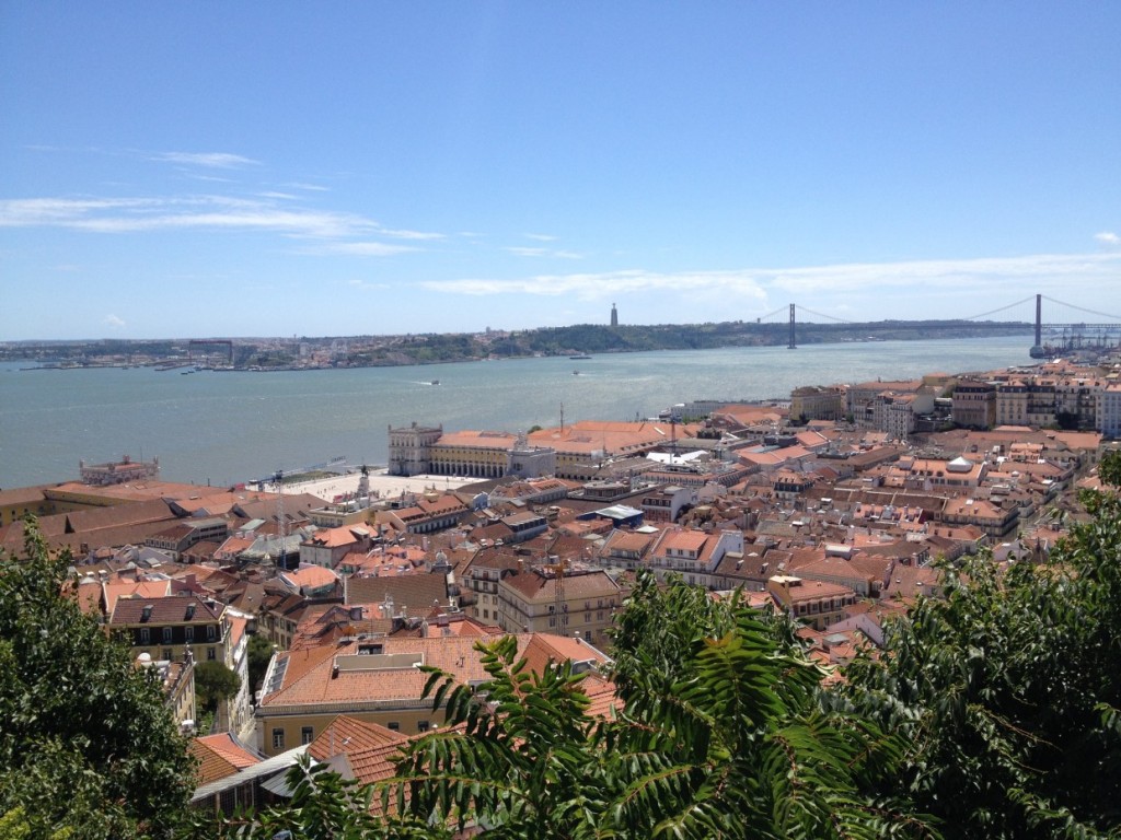 View over Lisbon bridge and ocean