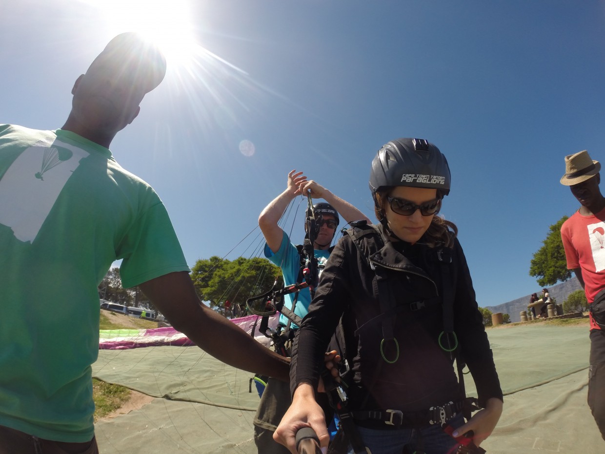 Paragliding preparing for take off